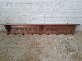 Антикварная дубовая вешалка с латунными крючками код. BE4139737