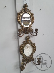 Антикварные зеркала (пара) в бронзовой раме с подсвечниками код. BE4097372