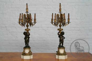 Антикварные настольные лампы (2 шт.) из бронзы и мрамора код. BE6728