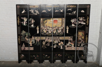 Старинная ширма с живописной композицией в стиле шинуазри код. BE79621