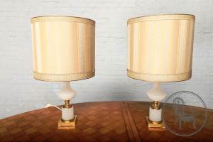 картинка Старинные настольные лампы (2 шт.) из бронзы со стеклом салоне старинных вещей "Шебби" являющийся официальным дистрибьютором в России и Беларуси