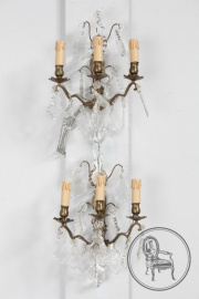 Антикварные настенные светильники (2 шт.) из бронзы с хрусталем на три рожка код. BE3259374