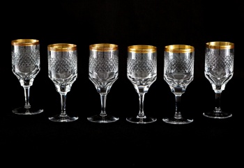 Винтажные резные хрустальные бокалы с позолотой (6 шт.) код. RM4101435
