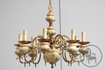 Старинная фарфоровая расписная люстра с бронзовыми рожками код. BE4097748