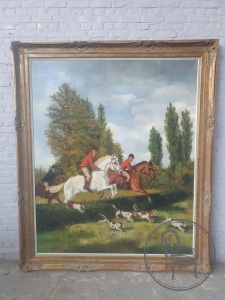 картинка Старинная картина большого размера со сценами охоты салоне старинных вещей "Шебби" являющийся официальным дистрибьютором в России и Беларуси