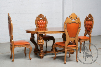 Старинный комплект мебели (5 предметов) из ореха с ажурной и барельефной резьбой код. BE3259584