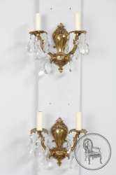 Старинные настенные бра (2 шт.) из бронзы с хрусталем код. BE6347