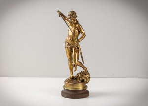 картинка Антикварная статуэтка "Давид с головой Голиафа", выполненная из бронзы салоне старинных вещей "Шебби" являющийся официальным дистрибьютором в России и Беларуси