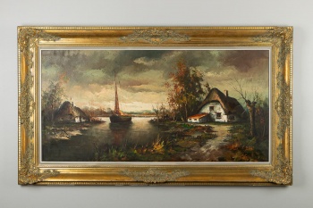 Старинная картина с изображением парусника код. RM4165045