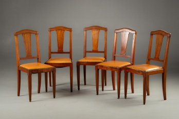 Антикварный комплект стульев (5 шт.) из красного дерева с кожаными сиденьями код. RM4101535