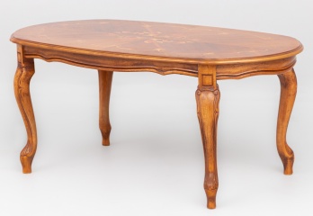 Старинный столик из светлых пород дерева с маркетри на изогнутых ножках код. RM4100906