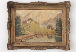 картинка Старинная картина горный пейзаж салоне старинных вещей "Шебби" являющийся официальным дистрибьютором в России и Беларуси