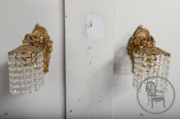 Старинные бра (2 шт.) из бронзы с хрустальными подвесками код. BE107181