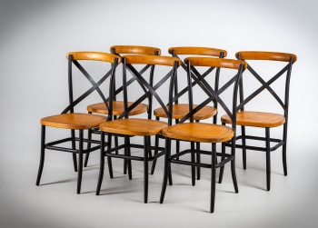 Старинный комплект итальянских стульев (6 шт.) с металлическими ножками и спинками код. RM4161596