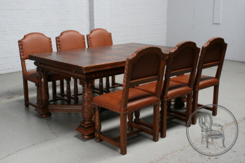 Антикварный дубовый стол и стулья (6 шт.) код. BE40987