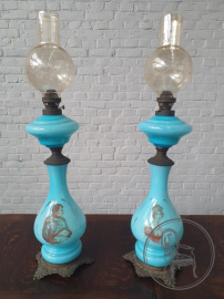 Антикварные керосиновые лампы с изображением Наполеона и Жозефины код. BE107066