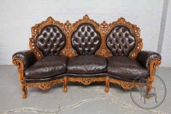 Старинная ореховая скамья с кожаной обивкой код. BE4139738