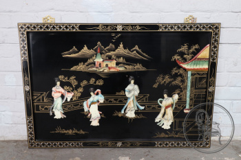 Старинное декоративное панно в стиле шинуазри с росписью и инкрустацией камнями код. BE3259375