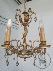 Старинная итальянская бронзовая лампа со стеклянными подвесками код. BE4156743