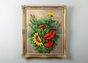 Старинная картина с маками и подсолнухами код.&nbsp;RM4165080