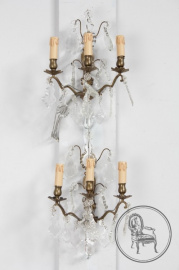 Антикварные настенные светильники (2 шт.) из бронзы с хрусталем на три рожка код. BE6384
