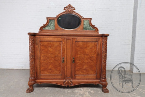 картинка Антикварный комод из ореха в стиле чиппендейл с зеркалом и вставками из мрамора салоне старинных вещей "Шебби" являющийся официальным дистрибьютором в России и Беларуси