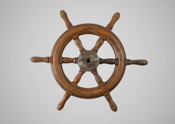 Антикварный шестиспицевый корабельный штурвал из тика код. RM4166072