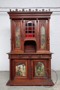 картинка Антикварный ореховый буфет с расписными филенками салоне старинных вещей "Шебби" являющийся официальным дистрибьютором в России и Беларуси