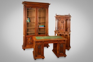 картинка Антикварный комплект из ореха для рабочего кабинета салоне старинных вещей "Шебби" являющийся официальным дистрибьютором в России и Беларуси