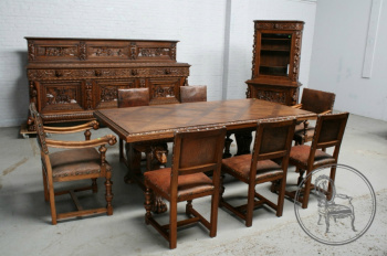 Антикварный столовый гарнитур из дуба в стиле Брейгель код. BE6390