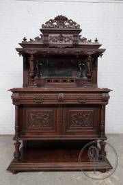 Антикварный невысокий буфет из темного ореха с мраморной столешницей код. BE8017