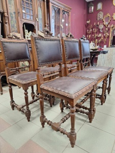 картинка Антикварные стулья (6 шт.) с обивкой из натуральной кожи салоне старинных вещей "Шебби" являющийся официальным дистрибьютором в России и Беларуси