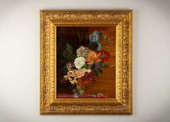Антикварная картина букет в золоченой раме код.&nbsp;RM4165117