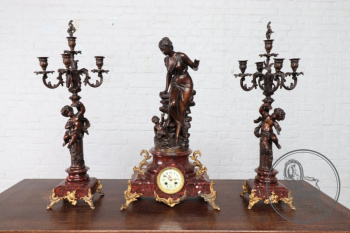 Антикварные каминные часы с канделябрами код. BE9352