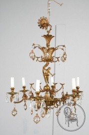 Старинная бронзовая люстра с хрусталем с фигуркой танцовщицы код. BE107125