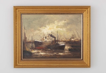 Старинная картина с изображением морской батальной сцены код. RM4164972