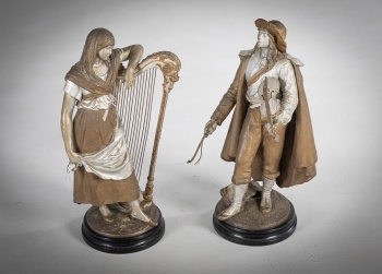 Антикварные статуэтки (2 шт.) с изображением юноши и девушки с музыкальными инструментами код.&nbsp;RM4165741