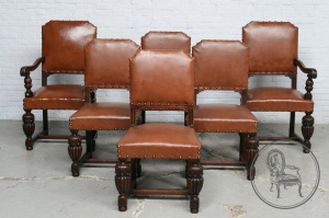 картинка Антикварный гарнитур в стиле Тюдор (2 кресла и 4 стула) салоне старинных вещей "Шебби" являющийся официальным дистрибьютором в России и Беларуси