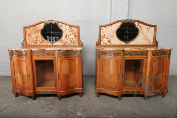 Антикварные дубовые буфеты (2 шт.), отделанные мрамором и бронзой код. BE3259406