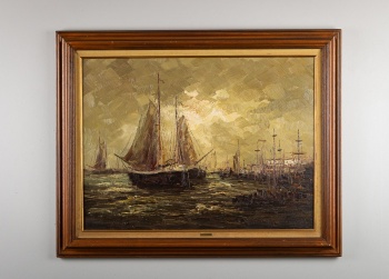 Старинная бельгийская картина с парусником код. RM4165119