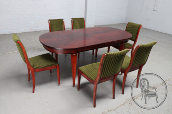 Старинный стол и стулья (6 шт.) из красного дерева в стиле ампир код. BE60079