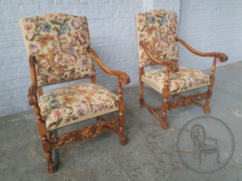 Старинные кресла (2 шт.) из ореха с гобеленовой обивкой код. BE3259517