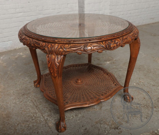 Антикварный кофейный столик из дуба с ротангом код. BE107165