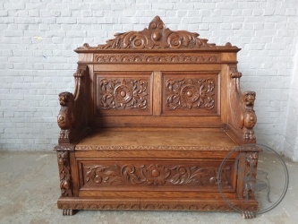 Антикварная дубовая скамья с ручками в виде грифонов код. BE4137002