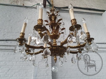 Старинная бронзовая люстра с подвесками и двумя бра код. BE4124383