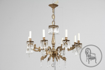 Старинная люстра из бронзы с хрустальными подвесками код. BE6381