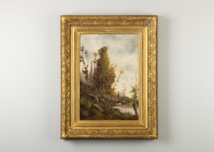 картинка Антикварная картина с речкой и гусями салоне старинных вещей "Шебби" являющийся официальным дистрибьютором в России и Беларуси