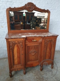 Старинный резной комод с зеркалом и мраморной столешницей код. BE4109150