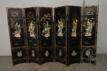 Старинная ширма в ориентальном стиле с инкрустацией натуральными камнями и росписью код. BE47140