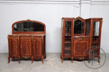 Антикварный буфет и витрина из красного дерева с бронзовыми накладками и инкрустацией в стиле маркетри код. BE107701